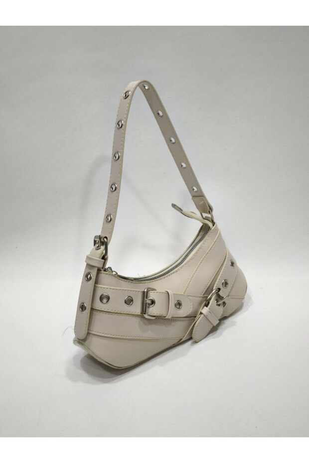 Rocker - Buckle Metal Ring Baguette Bag | Punk Hobo with Silver Accessories