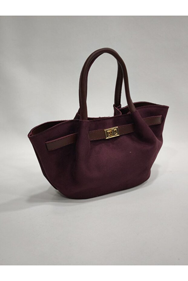 Regal Suede - Crossbody Suede Look Lady Bag with Lock Buckle | Adjustable Strap Bordo
