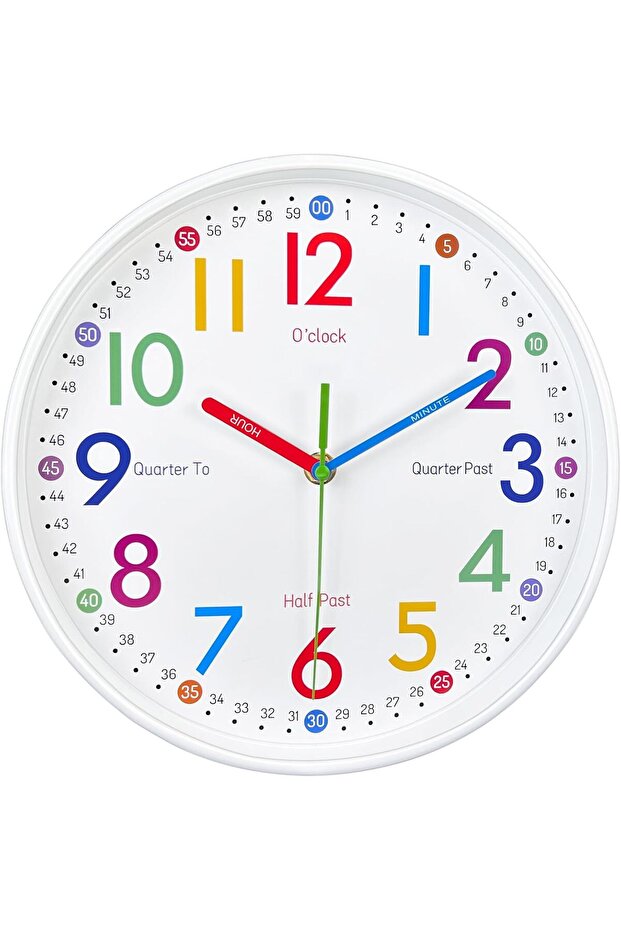 Learning Clock for Kids - Silent 10-inch Colorful Analog Wall Clock
