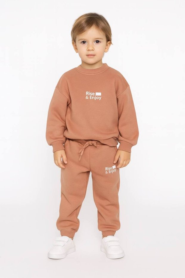 Boys and Girls' Elastic Waist Crew Neck 3 Thread Sweatshirt Tracksuit Bottom 2-Piece Set