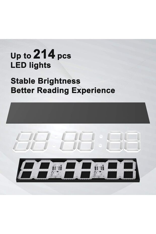 ساعة حائط رقمية LED بعرض 27 بوصة، مع خاصية التعتيم التلقائي، ومؤقت العد التنازلي، وجهاز تحكم عن بُعد (أزرق جليدي) - 5