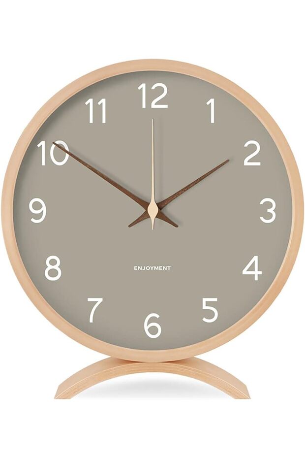 8-Inch Silent Wooden Table Clock (Grey)