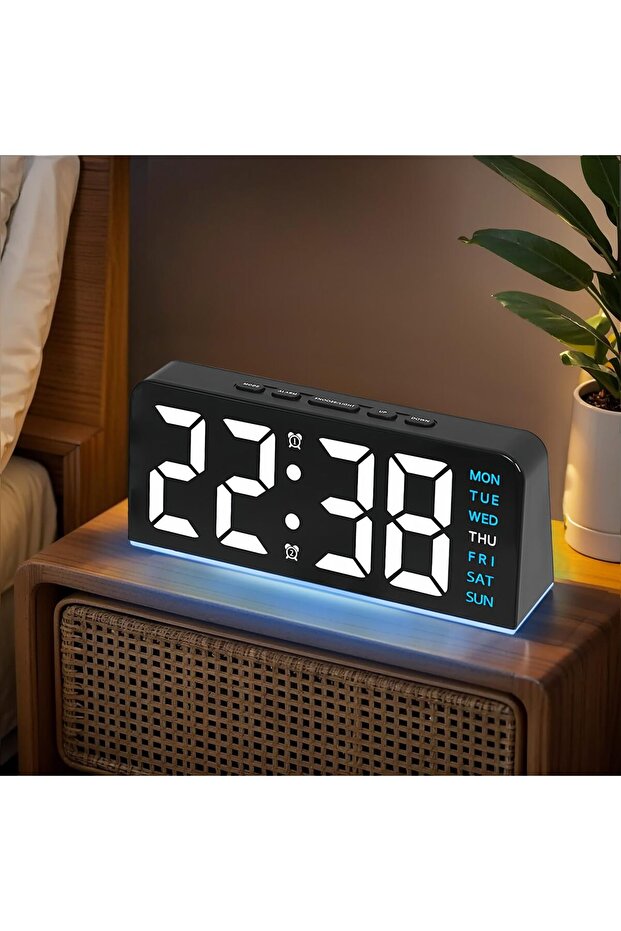 6.8'' LED Digital Alarm Clock with Ambient Light, Day/Date/Temperature, Dual Alarm/Snooze