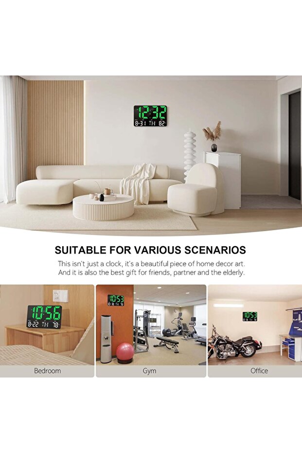 Digital Wall Clock with Remote, Large LED Display, Temperature/Date/Week (Green) - 6
