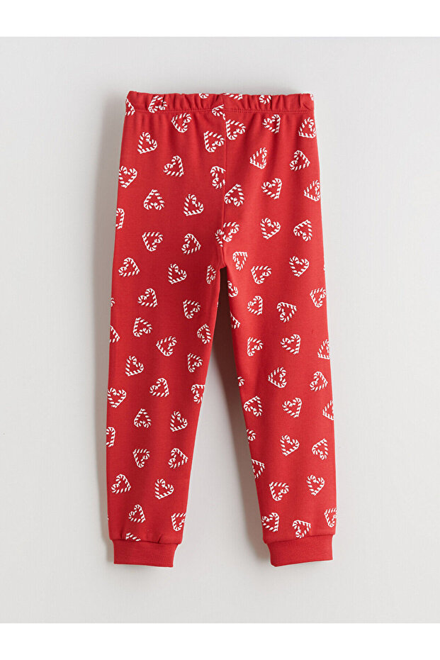 Red Crew Neck Printed Girls Pajamas Set
