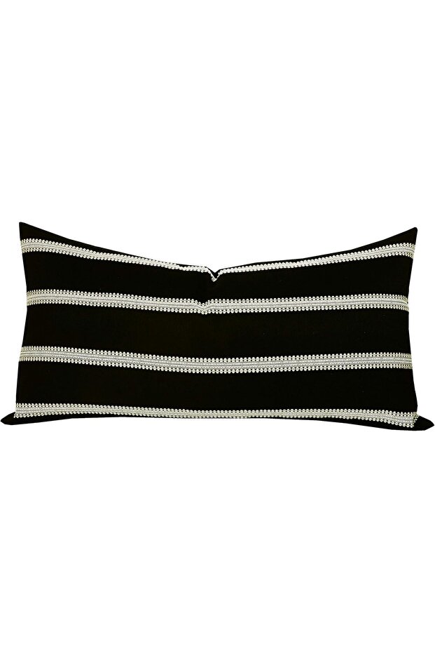 Decorative Rectangular Lumbar Pillow Cover, 12 x 24 in, Black/Mixed Off White