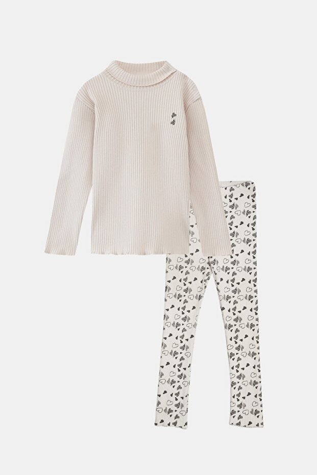Stone Heart Printed Girl Child Ribbed Knit Lower Upper Set