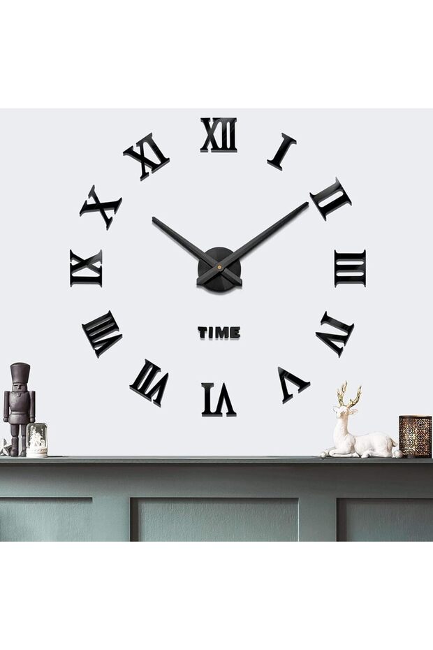 Modern Frameless DIY 3D Mirror Wall Clock Large for Home Office (Black)