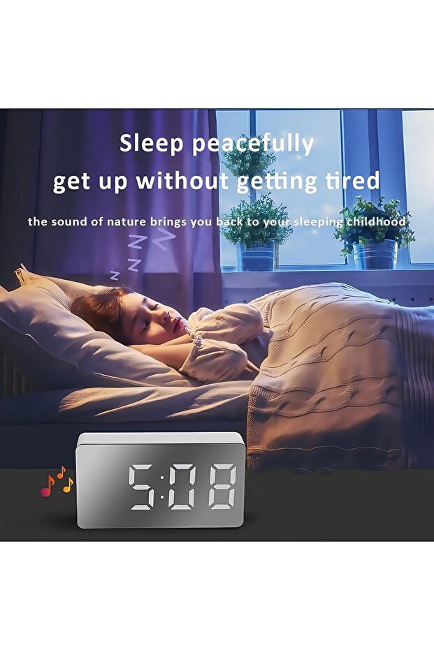 Digital Alarm Clock - Small Travel Mini LED, Temperature Display (White)