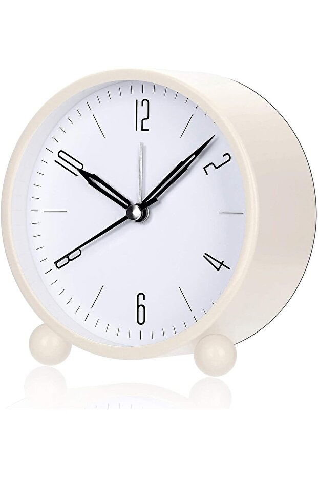 Analog Alarm Clock, 4 Inch Super Silent Non-Ticking Table Clock with Night Light (White)