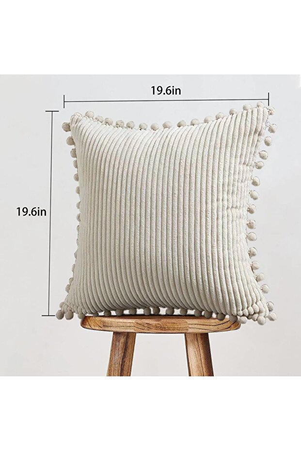 Boho Corduroy Throw Pillow Covers 50x50 cm Cream Pack of 2