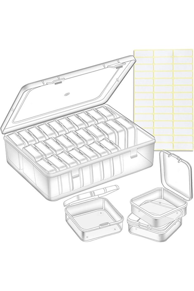 Bead Organizer Box - 30 Mini Clear Plastic Storage Containers with Hinged Lid