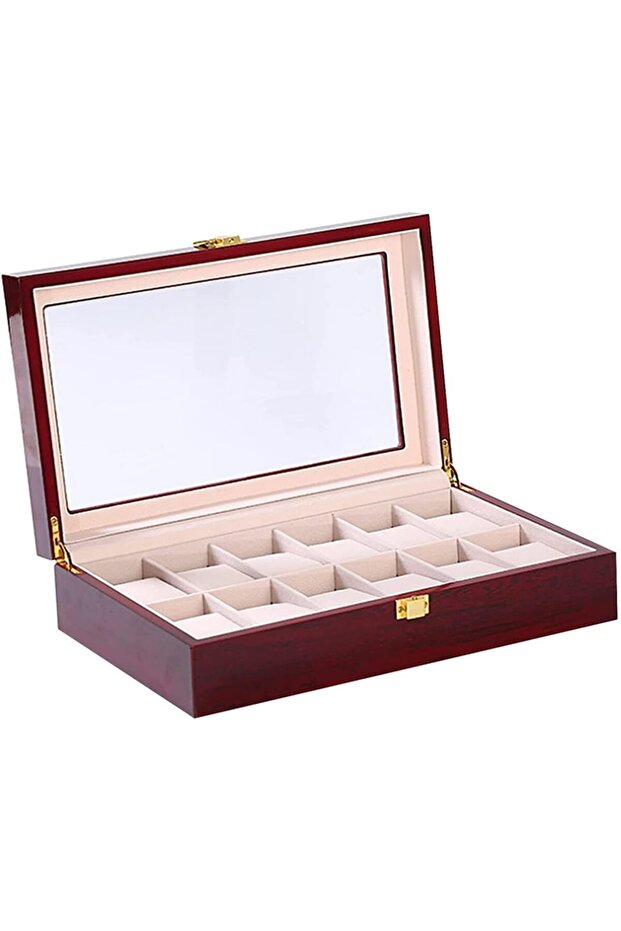 Wooden Watch Box with Glass Top - 12 Slots