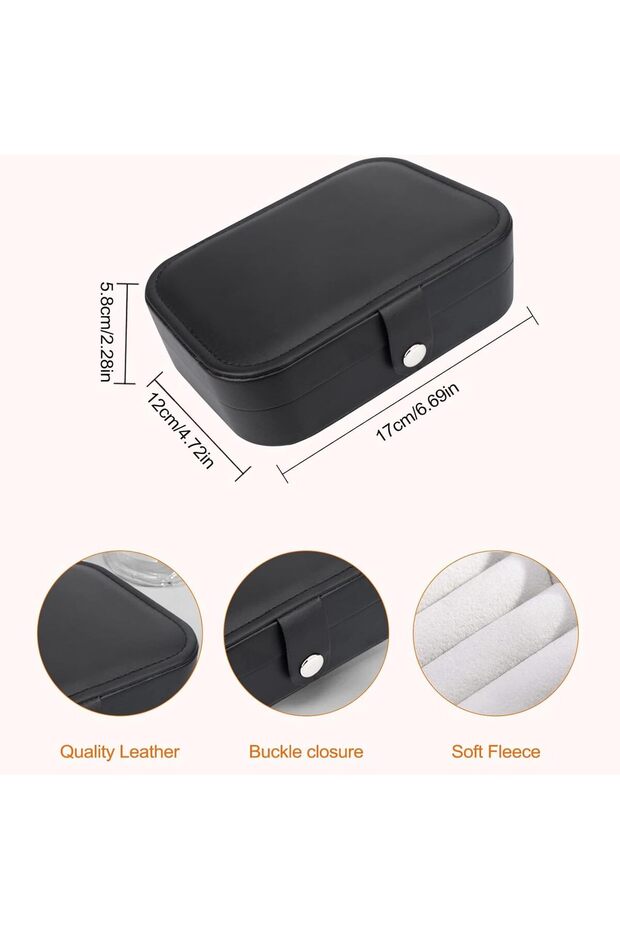 Portable Double Layer Travel Jewelry Box Organizer for Necklace Earring Rings (Black)