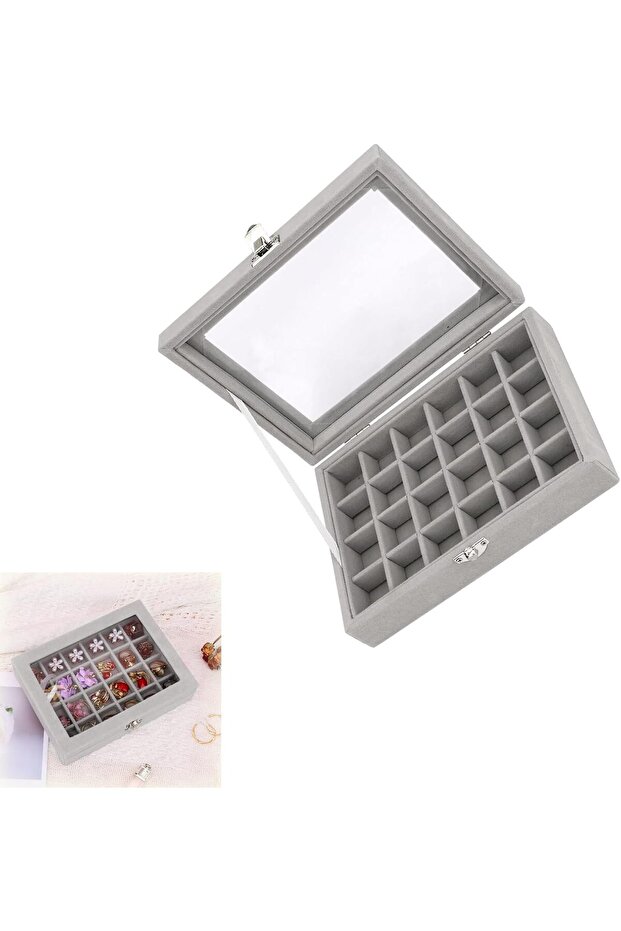 Velvet Jewelry Box Organizer with Clear Display Window