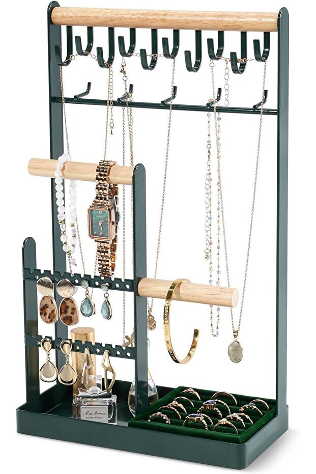5-Tier Jewelry Organizer Tower with Ring Tray - Green