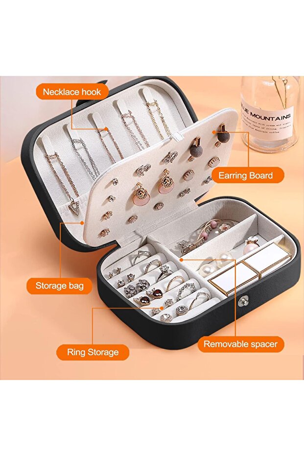 Portable Jewelry Box Double Layer Travel Jewelry Organizer (Black)