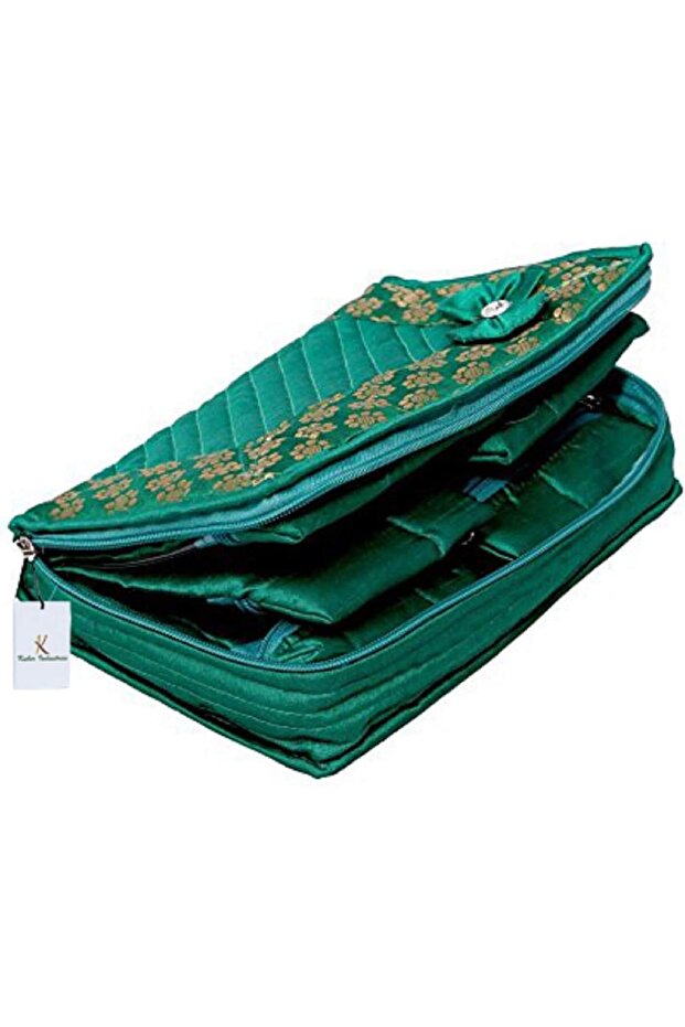 Green Bow Designer Heavy Quilted Jewellery Storage Box, standard