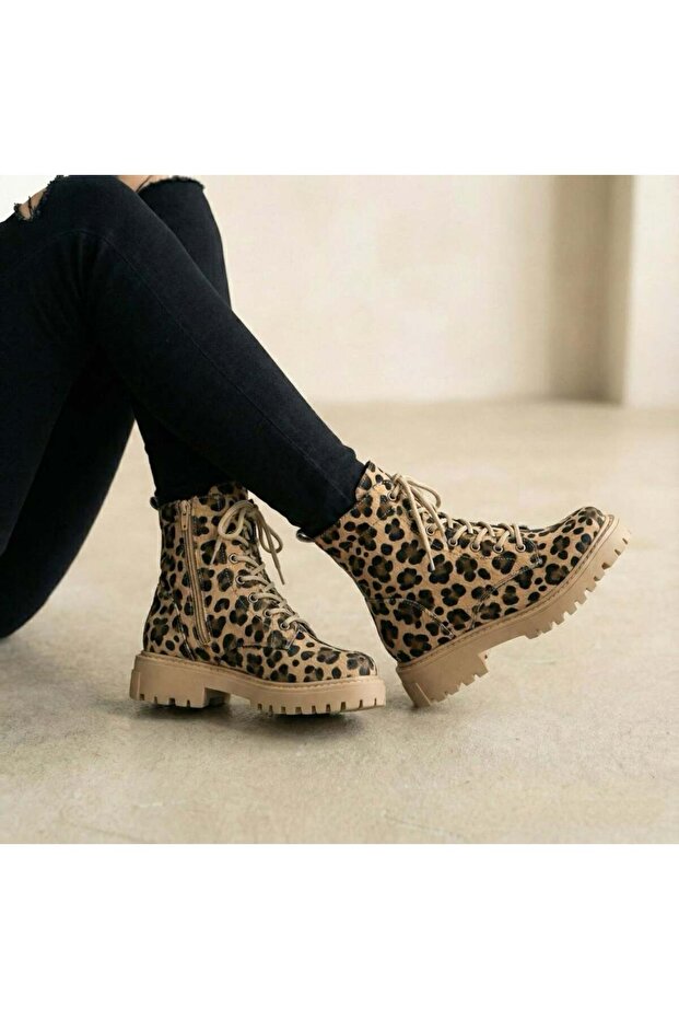 Monaco Leopar Dolgu Topuklu Bot - 1