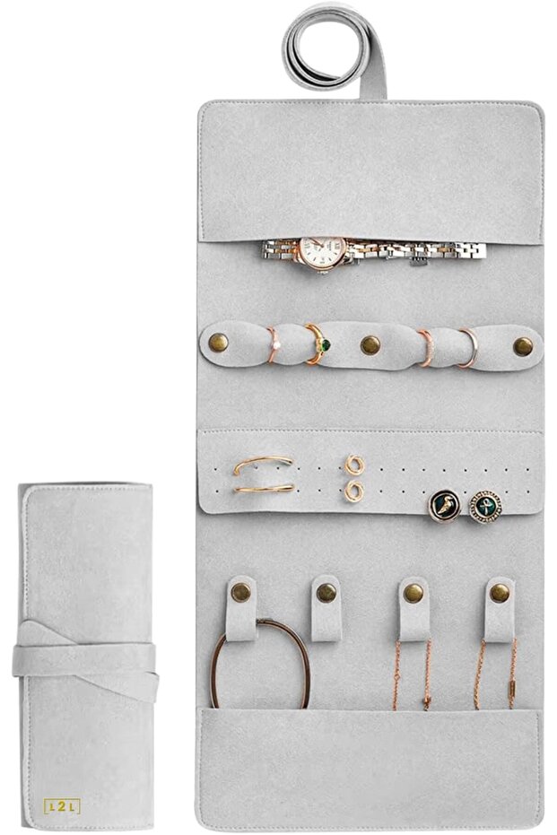 L2L Luxe Travel Jewelry Roll – Ultra-Lightweight Foldable Jewelry Organizer, Grey