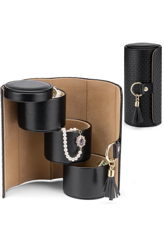 Travel Jewellery Roll Small Faux Leather Jewellery Box