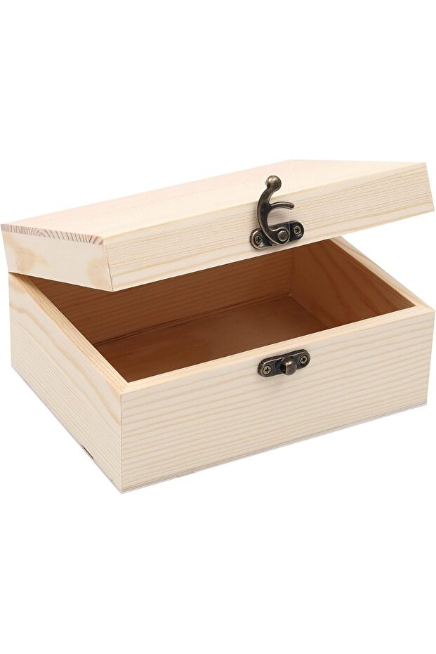 Wooden Box Natural Pine Storage Organizer 20x15x9cm Unpainted Craft Box with Hinged Lid