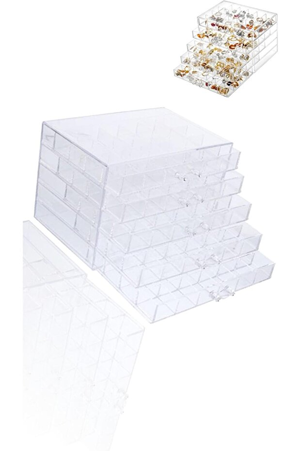 Clear Acrylic Earring Storage Box with 5 Drawers, 120 Compartments (Transparent)