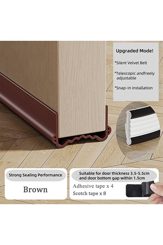 Door Draft Stopper, 100 cm Cuttable Under Door Draft Blocker (Brown) - 2