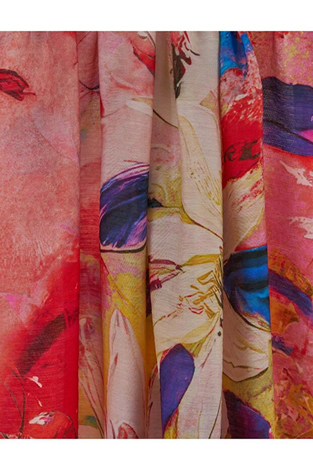 Flower Pattern Viscose Shawl Red - 2