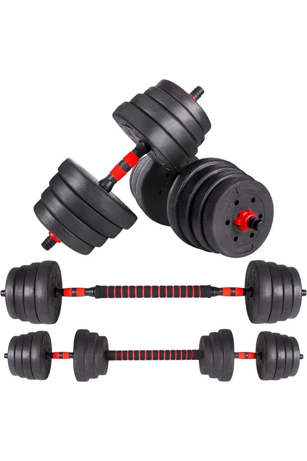 Adjustable Dumbbell & Barbell Set - Black/Red, 2-in-1