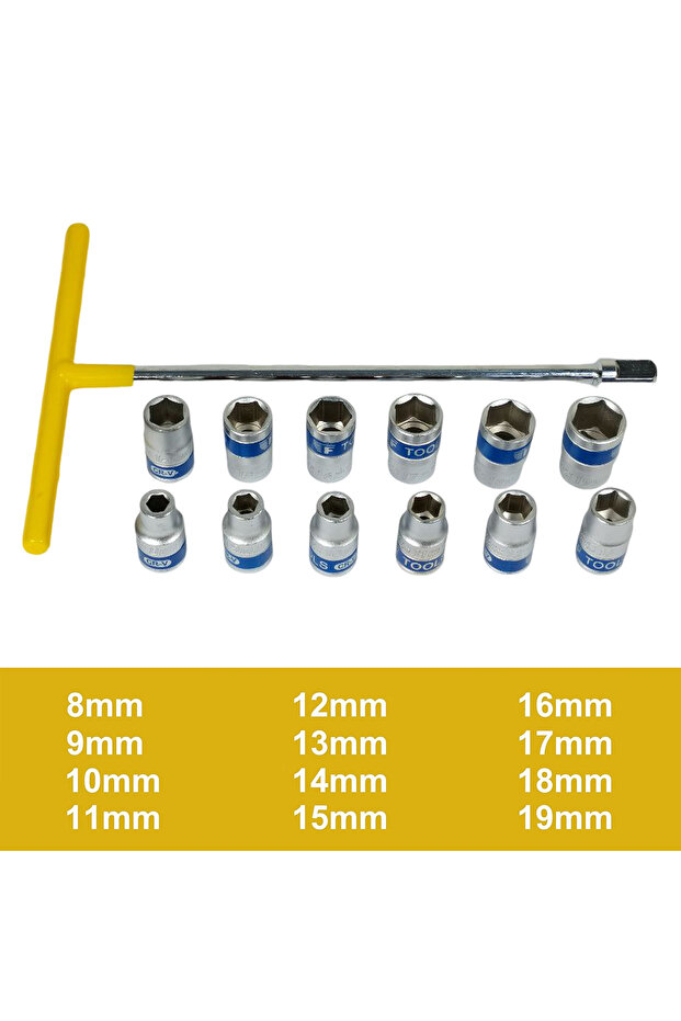 13-Piece T-Handle Socket Wrench Set – Heavy-Duty T-Bar Handle with Multiple Socket Sizes