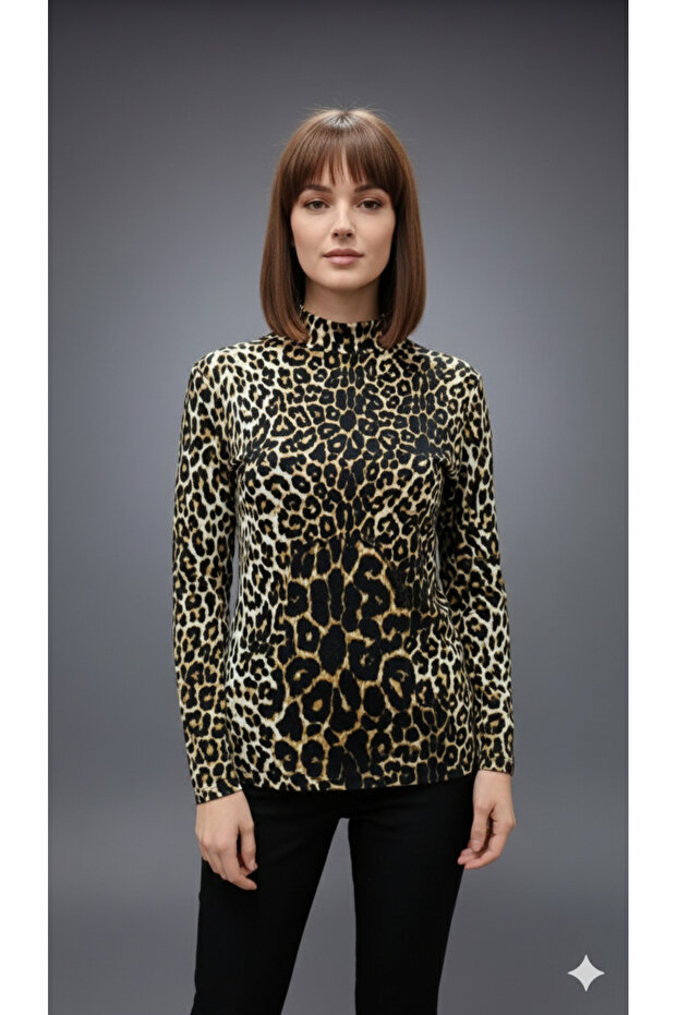 LEOPARD PATTERN BLOUSE WITH COLLAR - 2