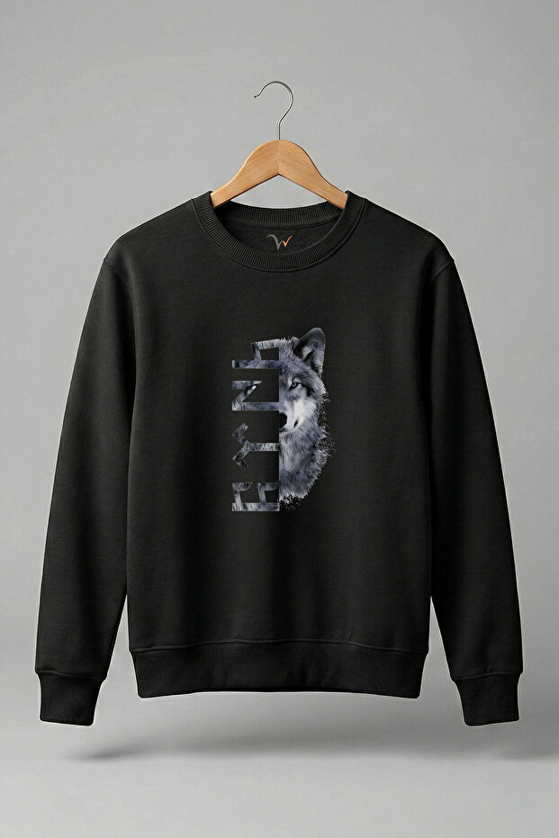 Türkiye Bozkurt Göktürkçe Turkish Script and Wolf Printed Regular Fit 3-Thread Ribbed 100% Cotton Sweatshirt