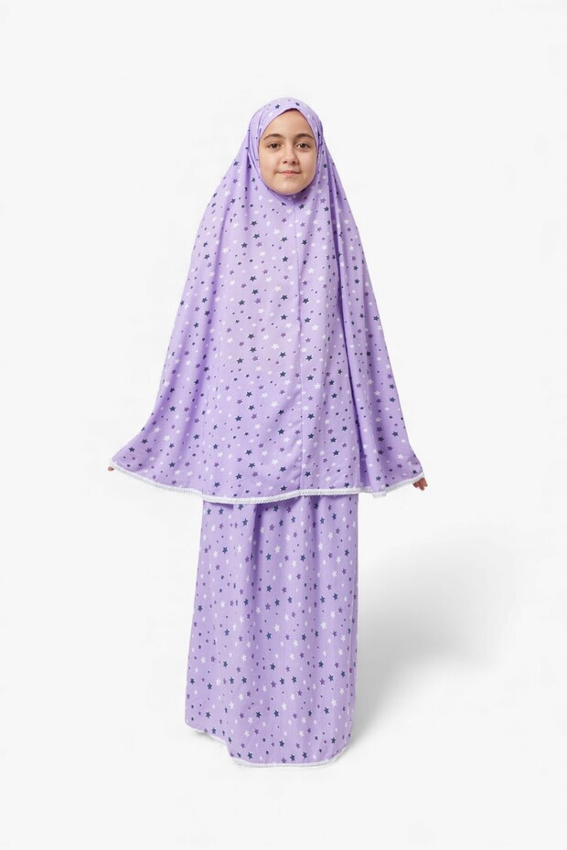 Children's Prayer Dress Star 100% Cotton Sleeveless Two-Piece Purple