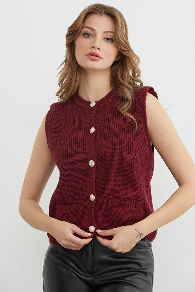 Buttoned Pocketed Knitwear Sweater