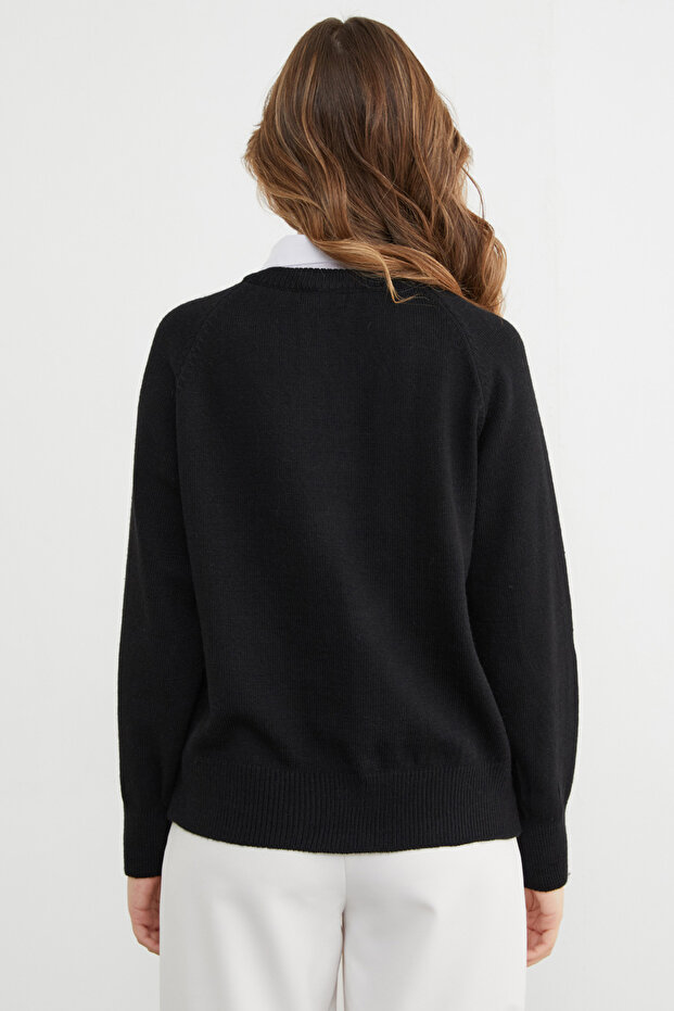 Basic Gömlek Yaka Triko Kazak - 4