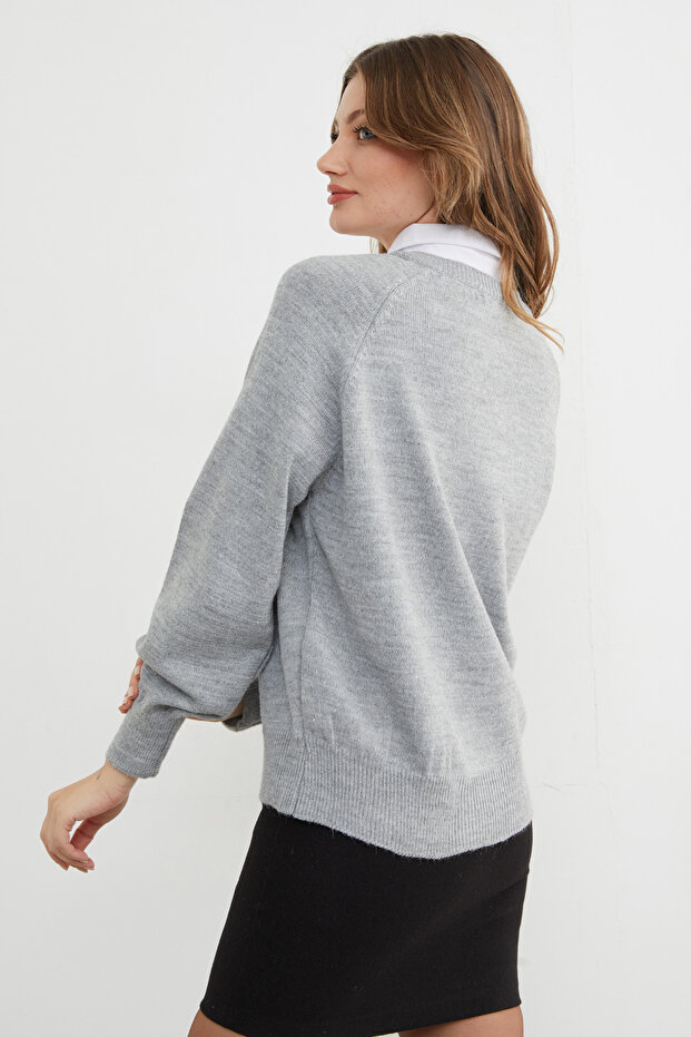 Basic Gömlek Yaka Triko Kazak - 6