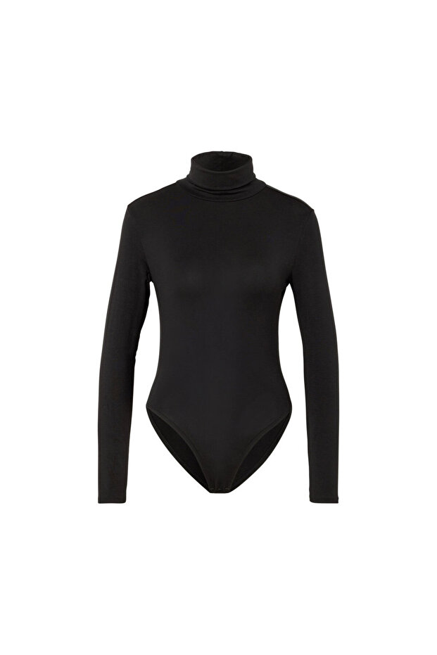 Kadın Body, Dik Yaka, Siyah - 4