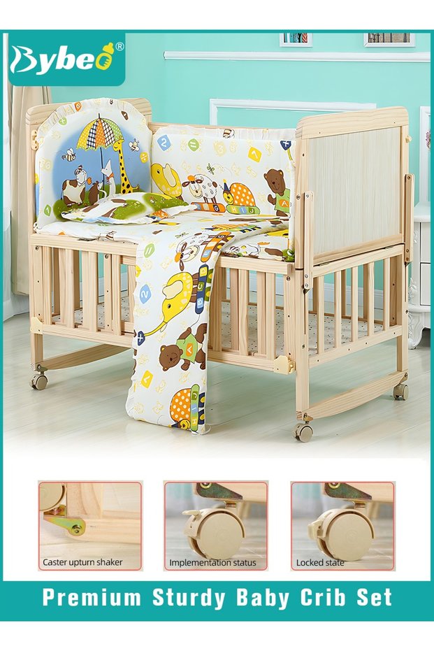 Baby Bedside Crib, Premium Baby Bed, Wooden Newborn Bedside Bassinet, Infant Nursery Bedding for Boy