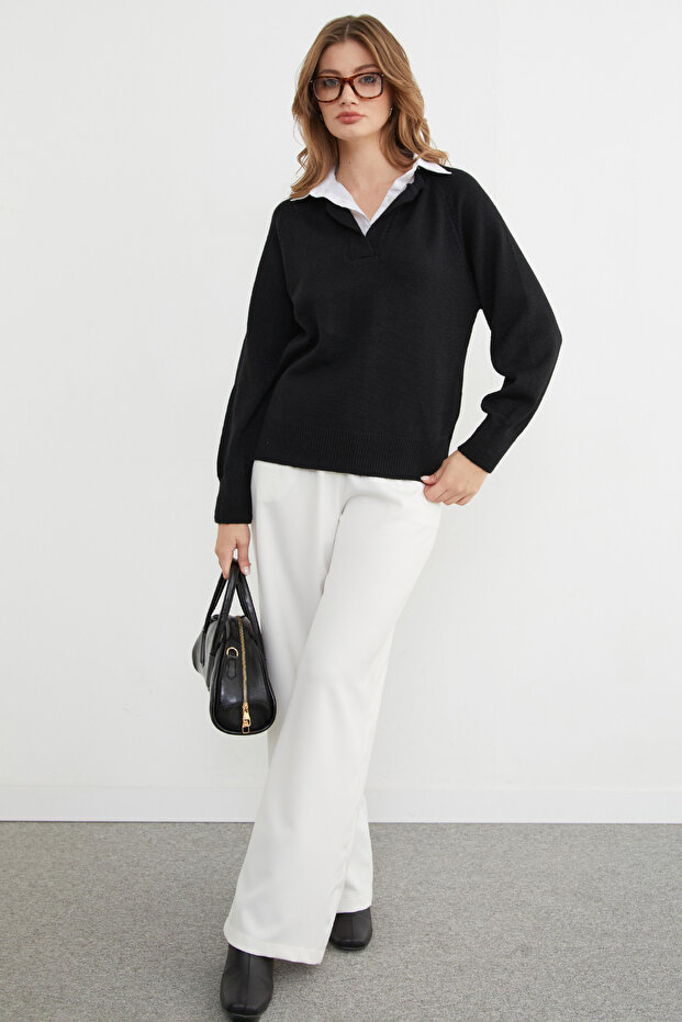 Basic Gömlek Yaka Triko Kazak - 2