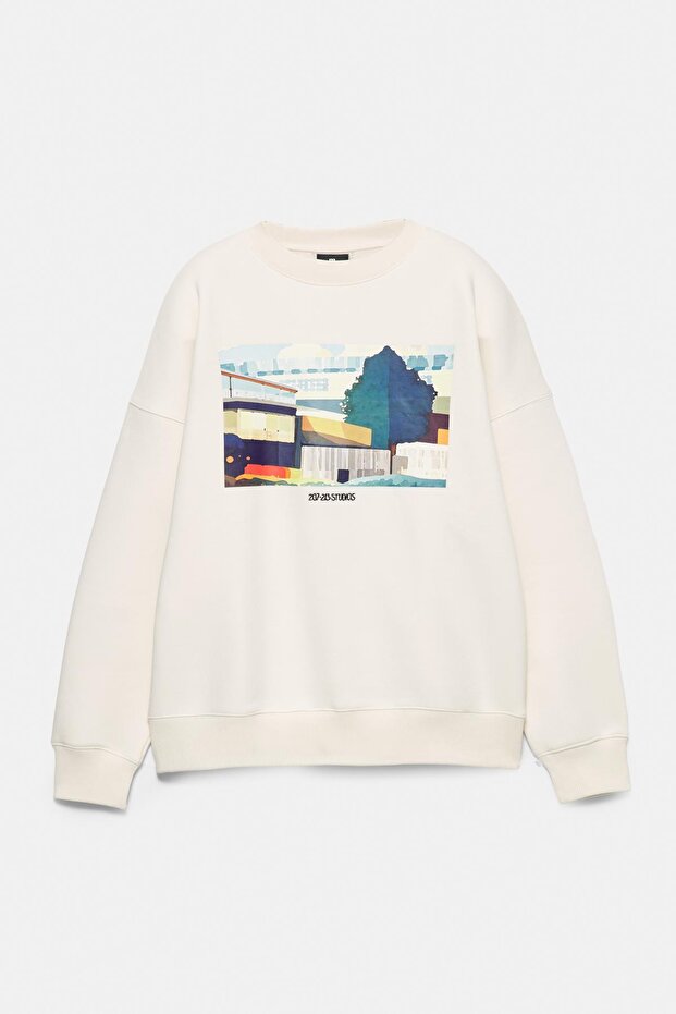 İşlemeli yazılı grafik sweatshirt - 7