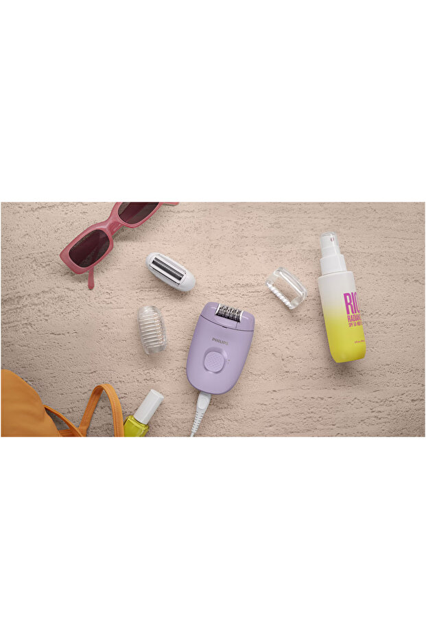 Epilator Series 2000 BRE237/00, 1 speed setting, washable epilation head, 2 accessories, Lilac - 7