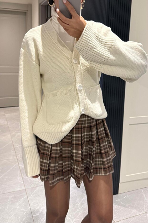 Ekru Örme Hırka - 3