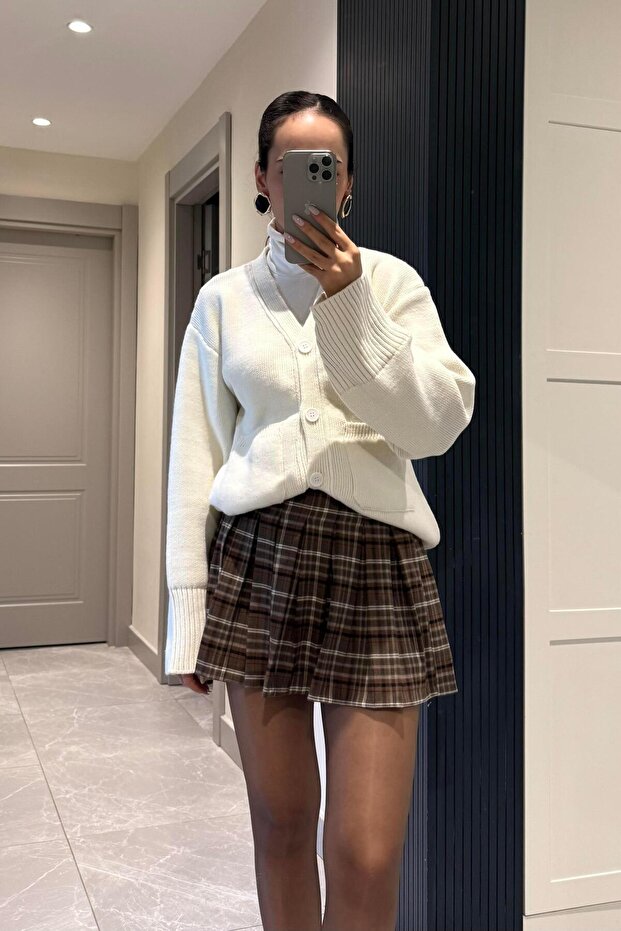 Ekru Örme Hırka - 1