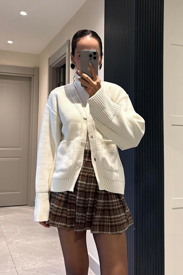 Ekru Örme Hırka - 2