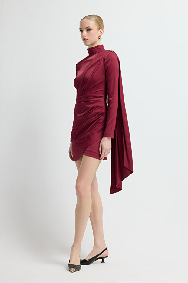 Drapeli Mini Elbise - 4