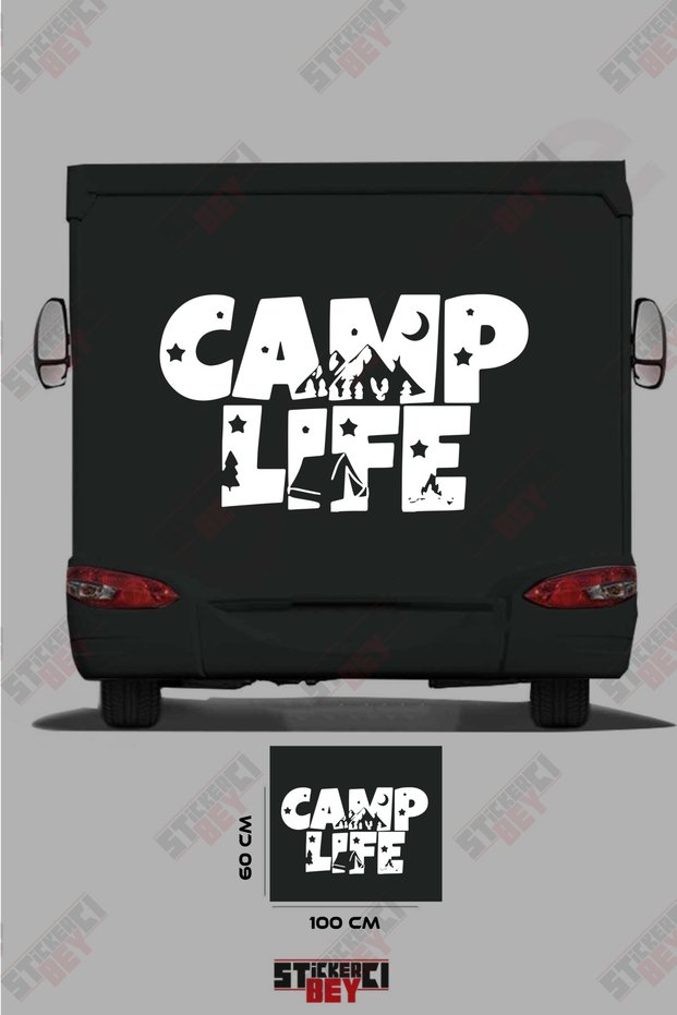 Camp Life Written Tent Patterned Caravan Sticker Coating