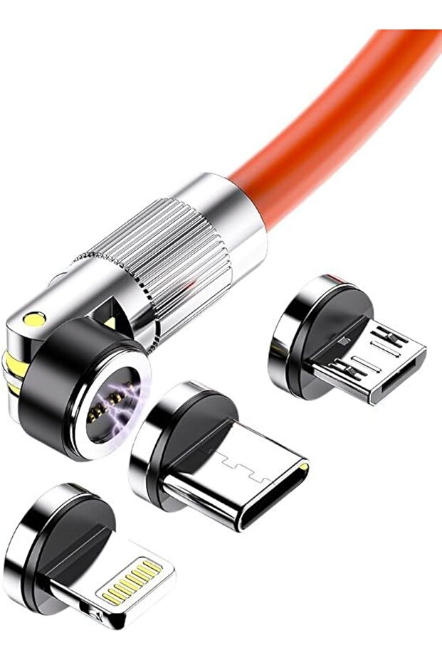 3-in-1 Multi Charging Cable, 180° Rotatable Light-Up USB-A to Lightning/Type-C/Micro (4ft)