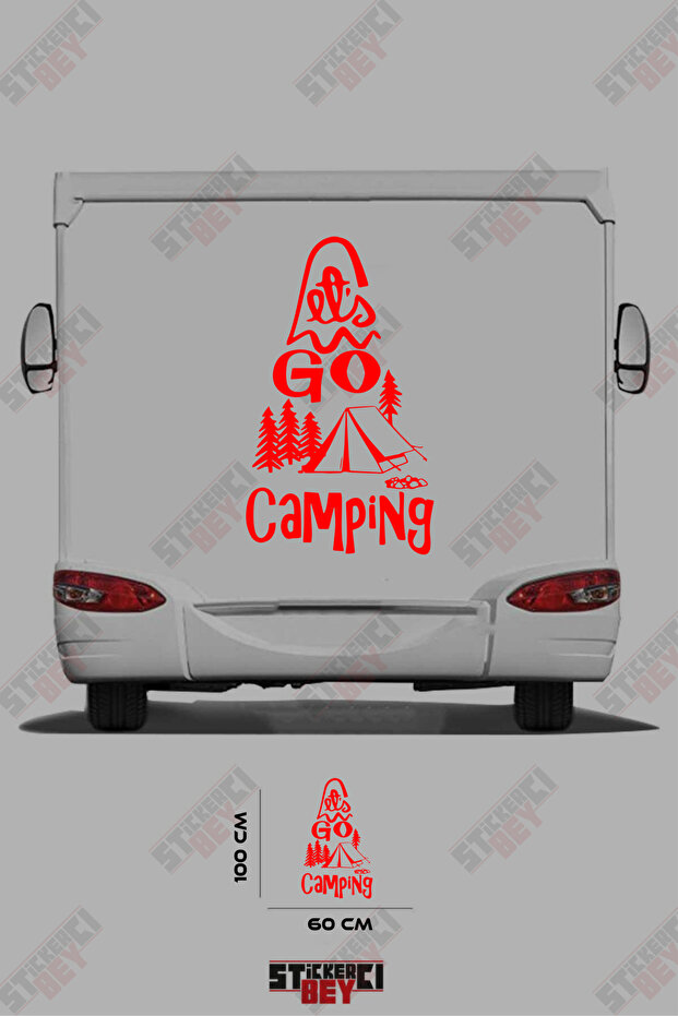 Caravan Sticker Covering with the Text'Go Camping' and an Image of a Tent and a Tree