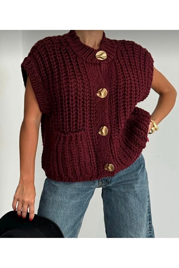 ÖRME DÜĞMELİ TRİKO YELEK - 1